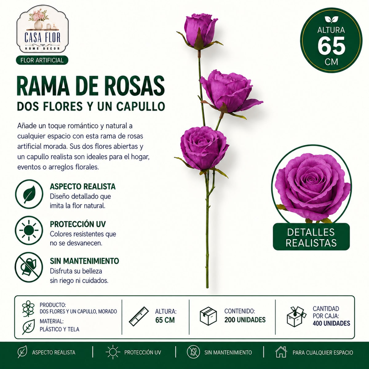 Flor artificial rosa NT-38398 - NT-38401