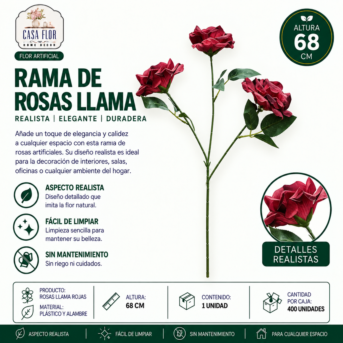 Flor artificial rosa llama NT-38527 - NT-38531