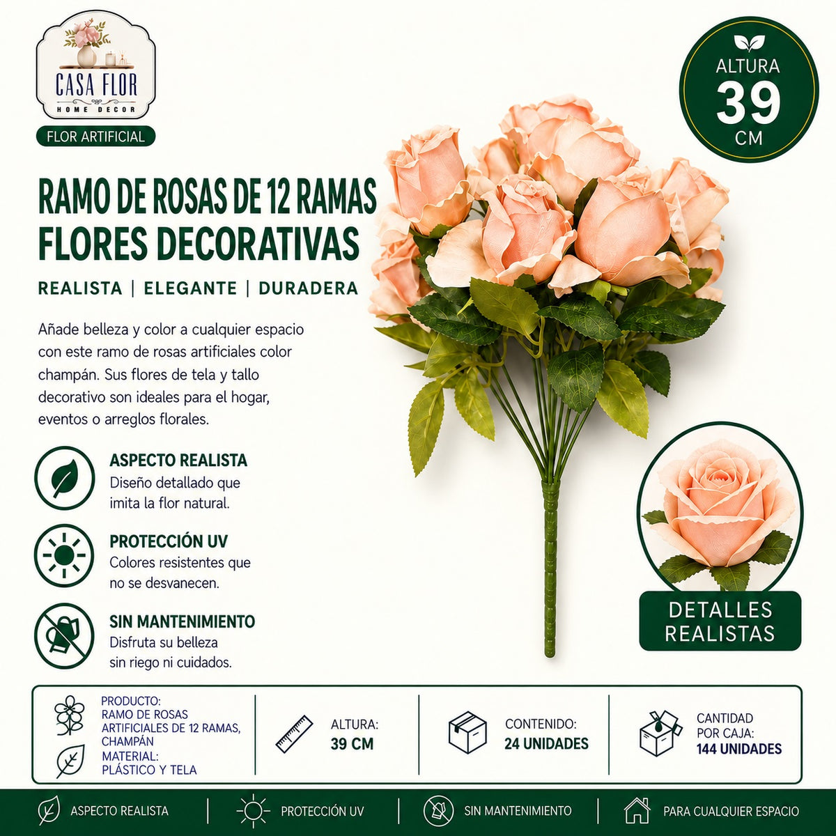 Flor artificial rosa NT-38770 - NT-38775