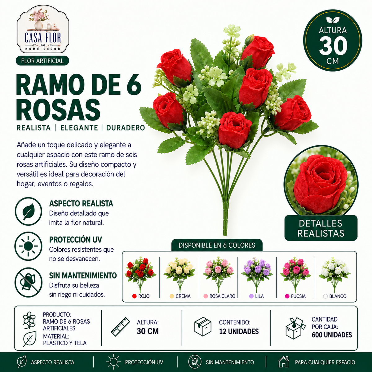 Flor artificial rosa PM-37075