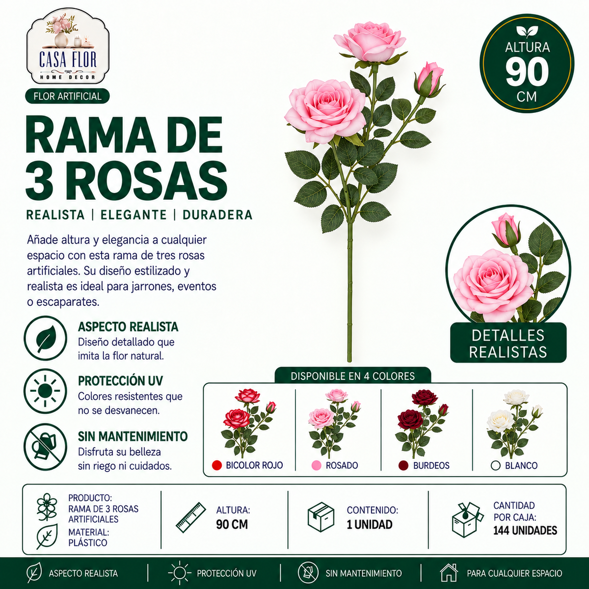 Flor artificial rosa #253286