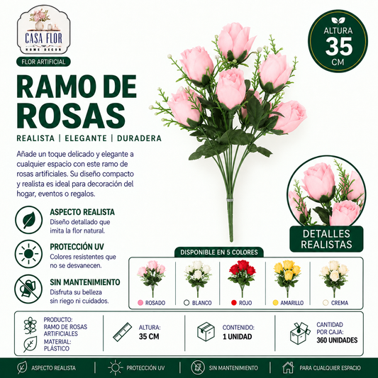 Flor artificial rosa #301383