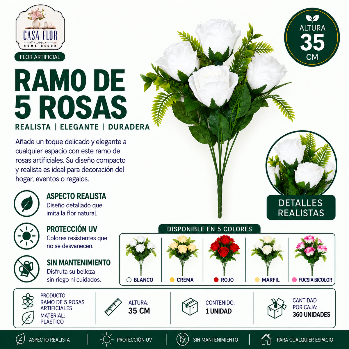 Flor artificial rosa #325327