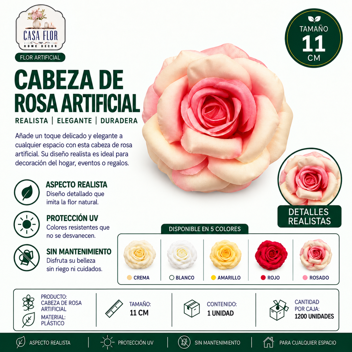 Flor artificial rosa #330109