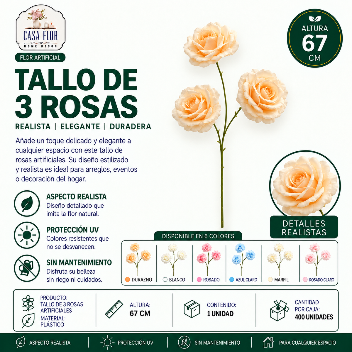 Flor artificial rosa #343987