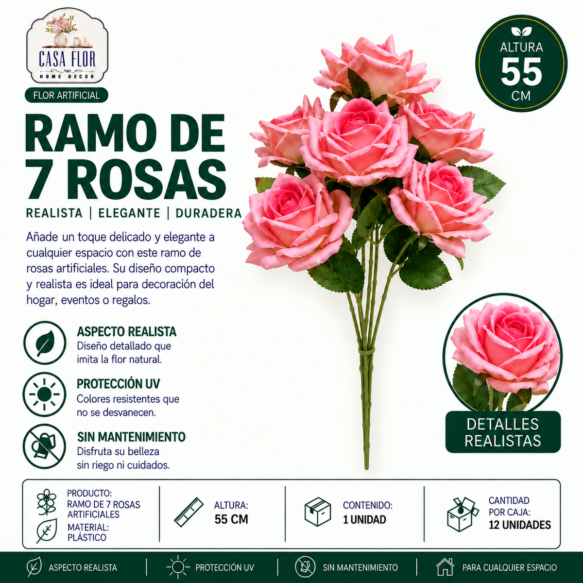 Flor artificial rosa #551164