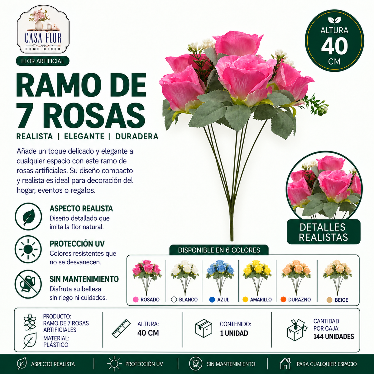 Flor artificial rosa #552018
