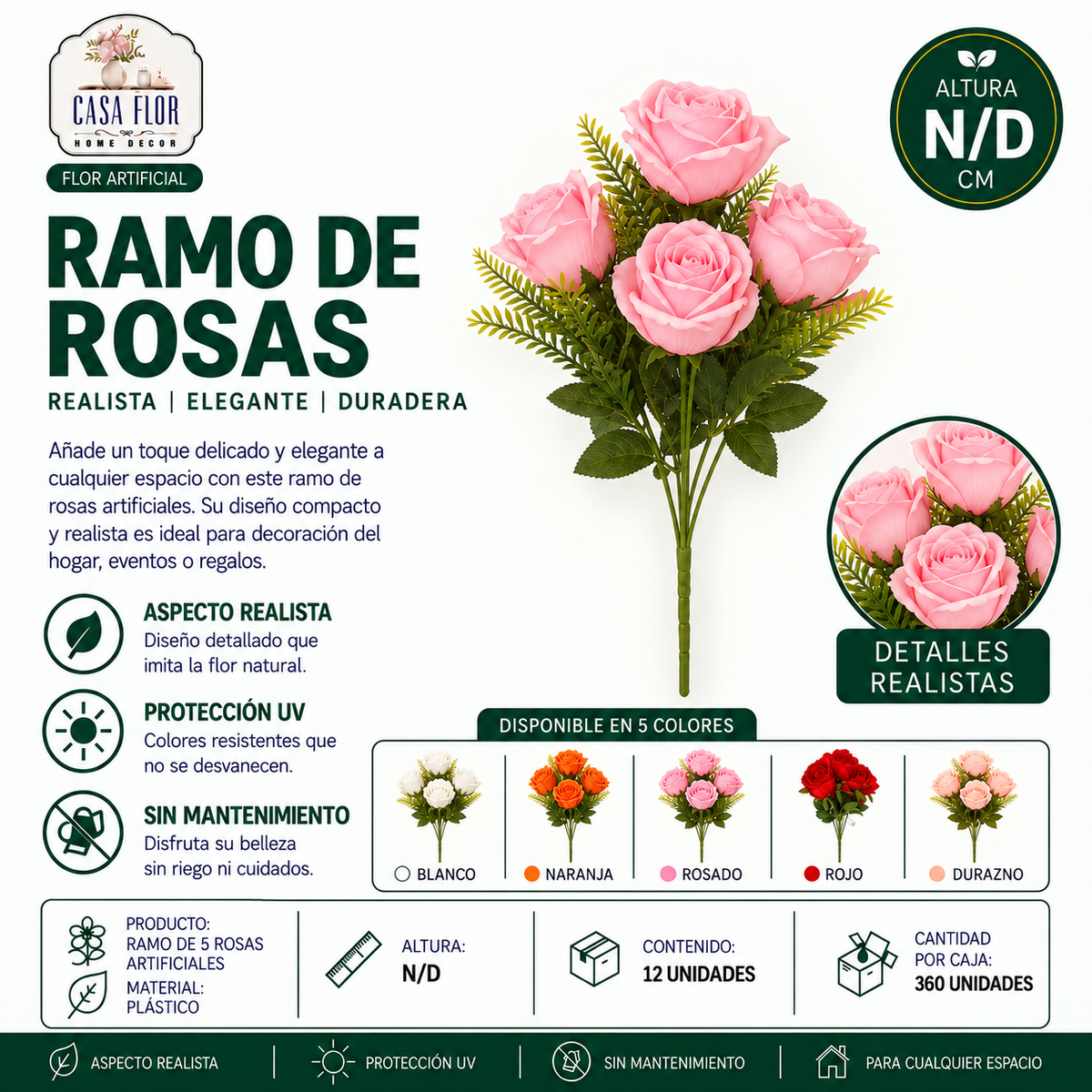 Flor artificial rosa #750149