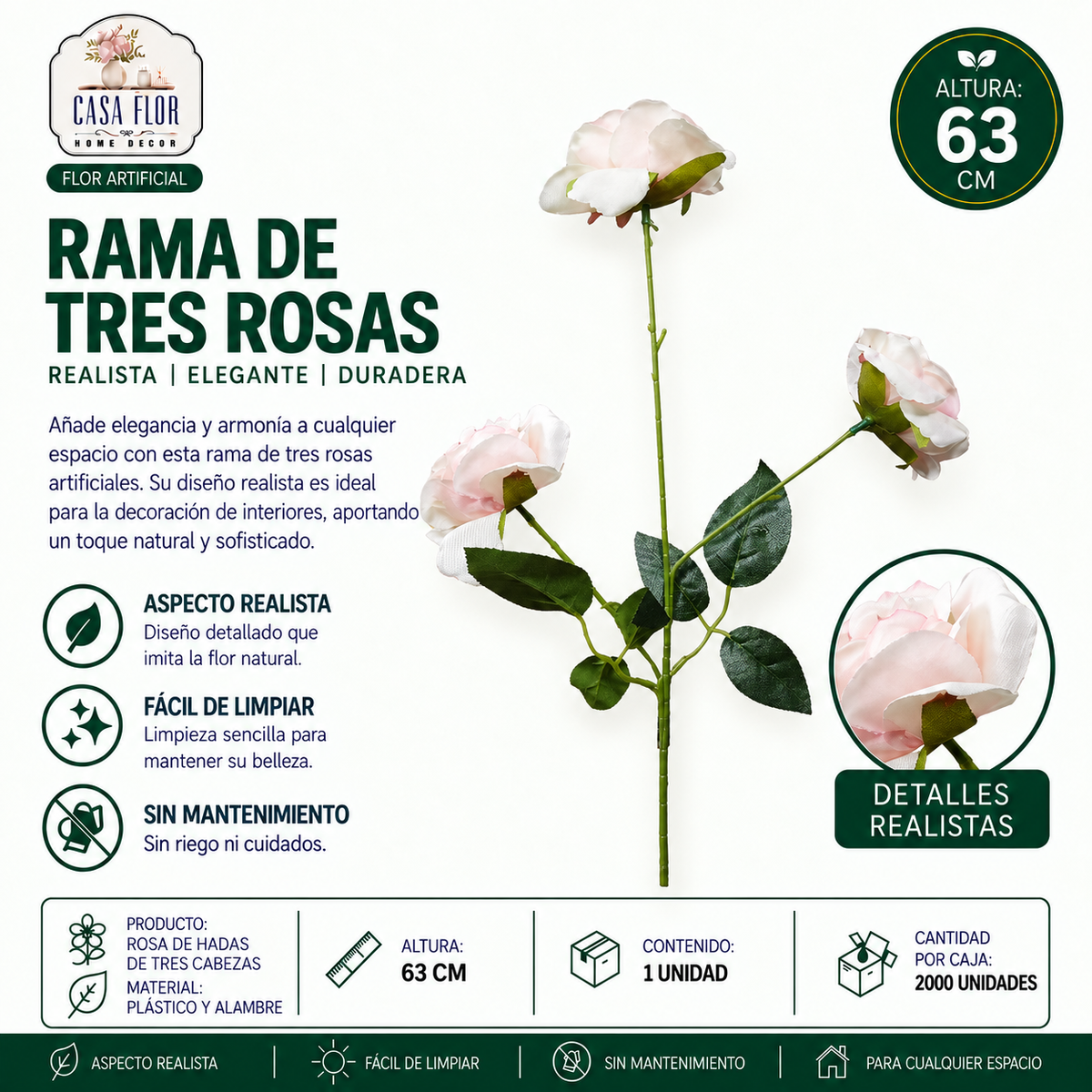 Flor artificial rosa NT-38369 - NT-38372