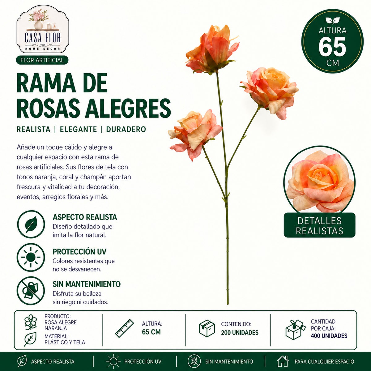 Flor artificial rosa NT-38380 - NT-38384