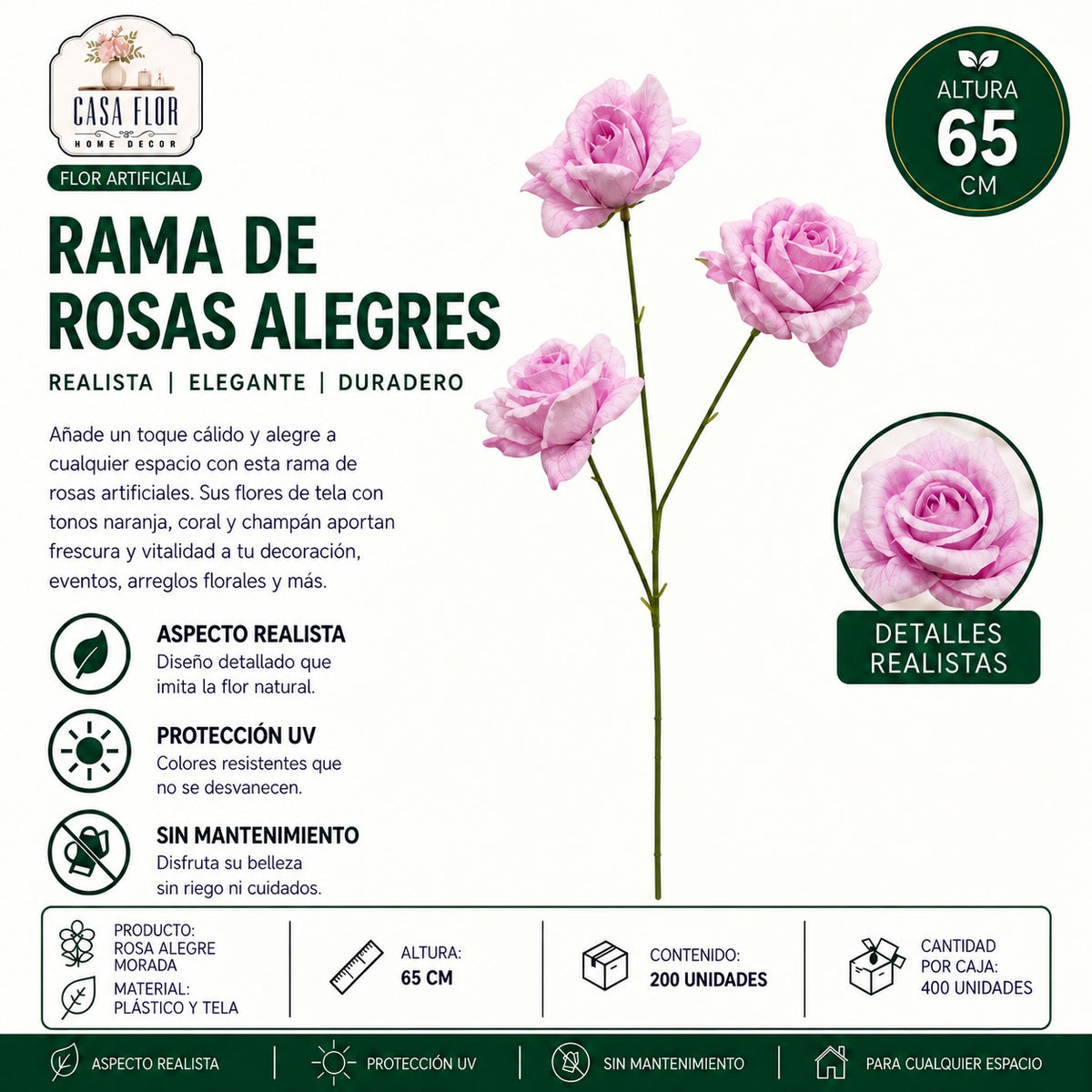 Flor artificial rosa NT-38380 - NT-38384