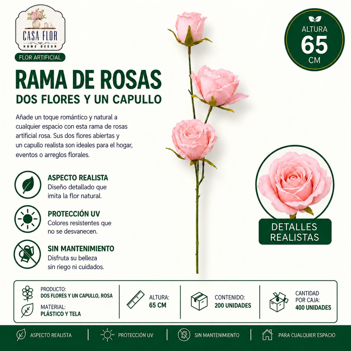 Flor artificial rosa NT-38398 - NT-38401