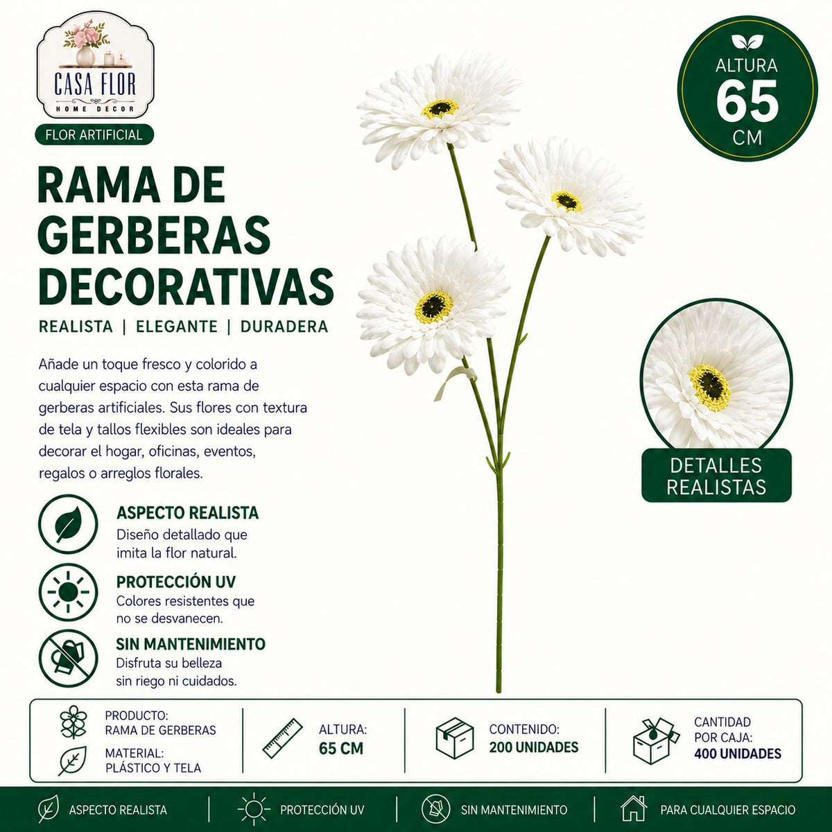 Flor artificial gerbera NT-38402 - NT-38406