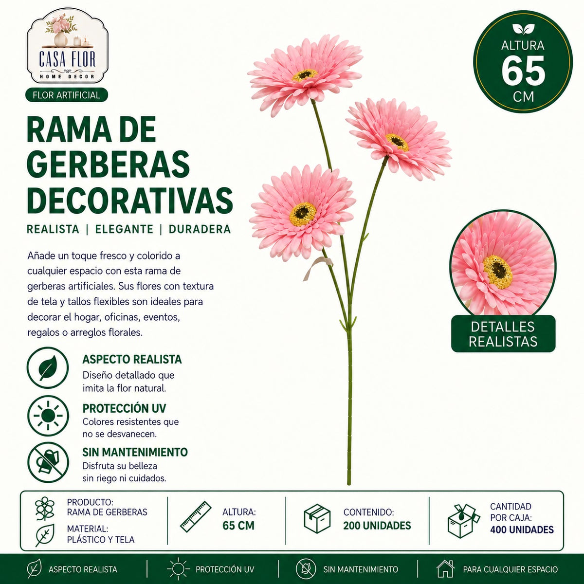 Flor artificial gerbera NT-38402 - NT-38406
