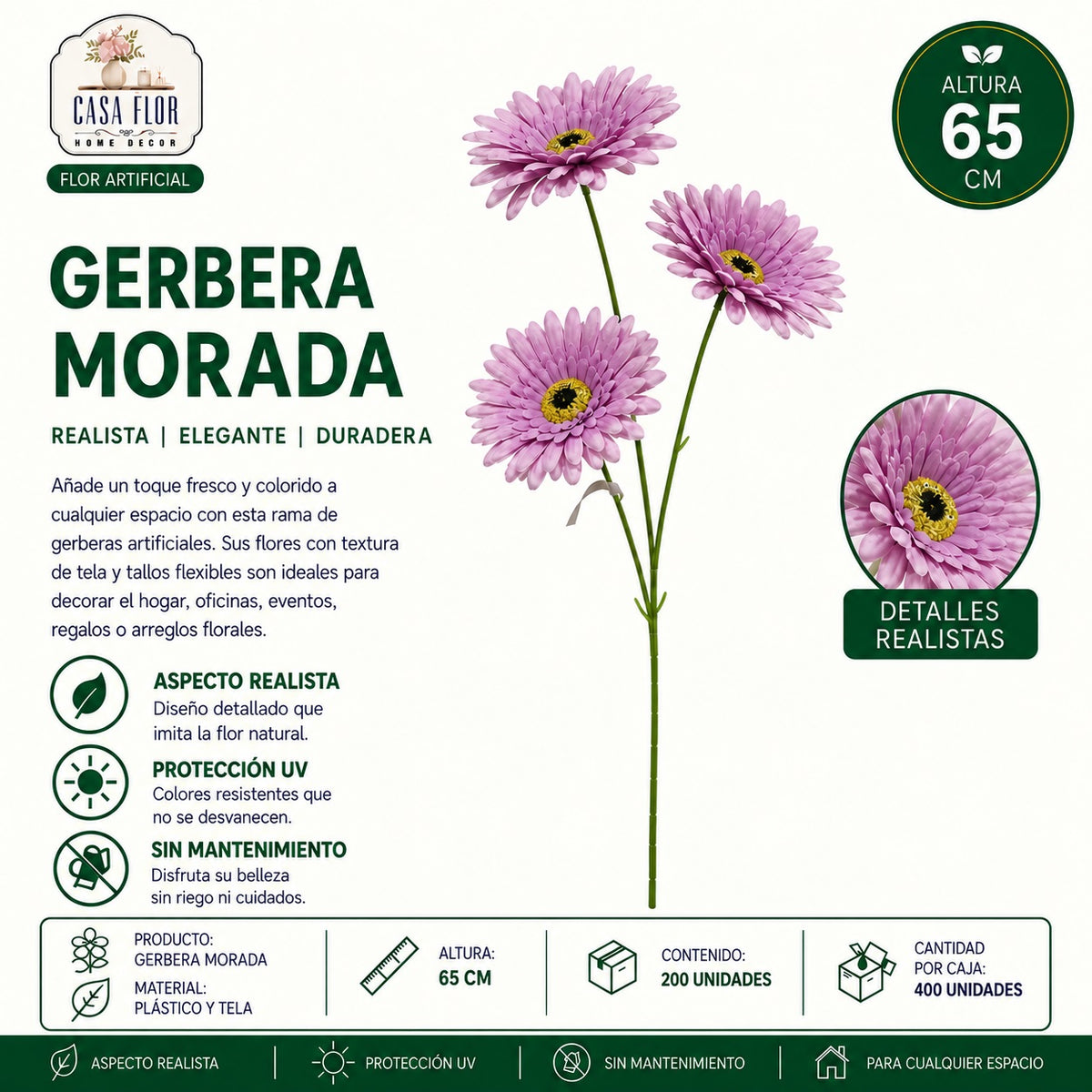 Flor artificial gerbera NT-38402 - NT-38406