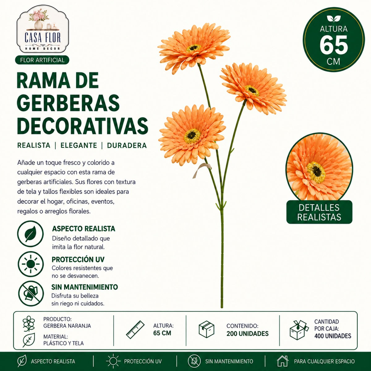 Flor artificial gerbera NT-38402 - NT-38406