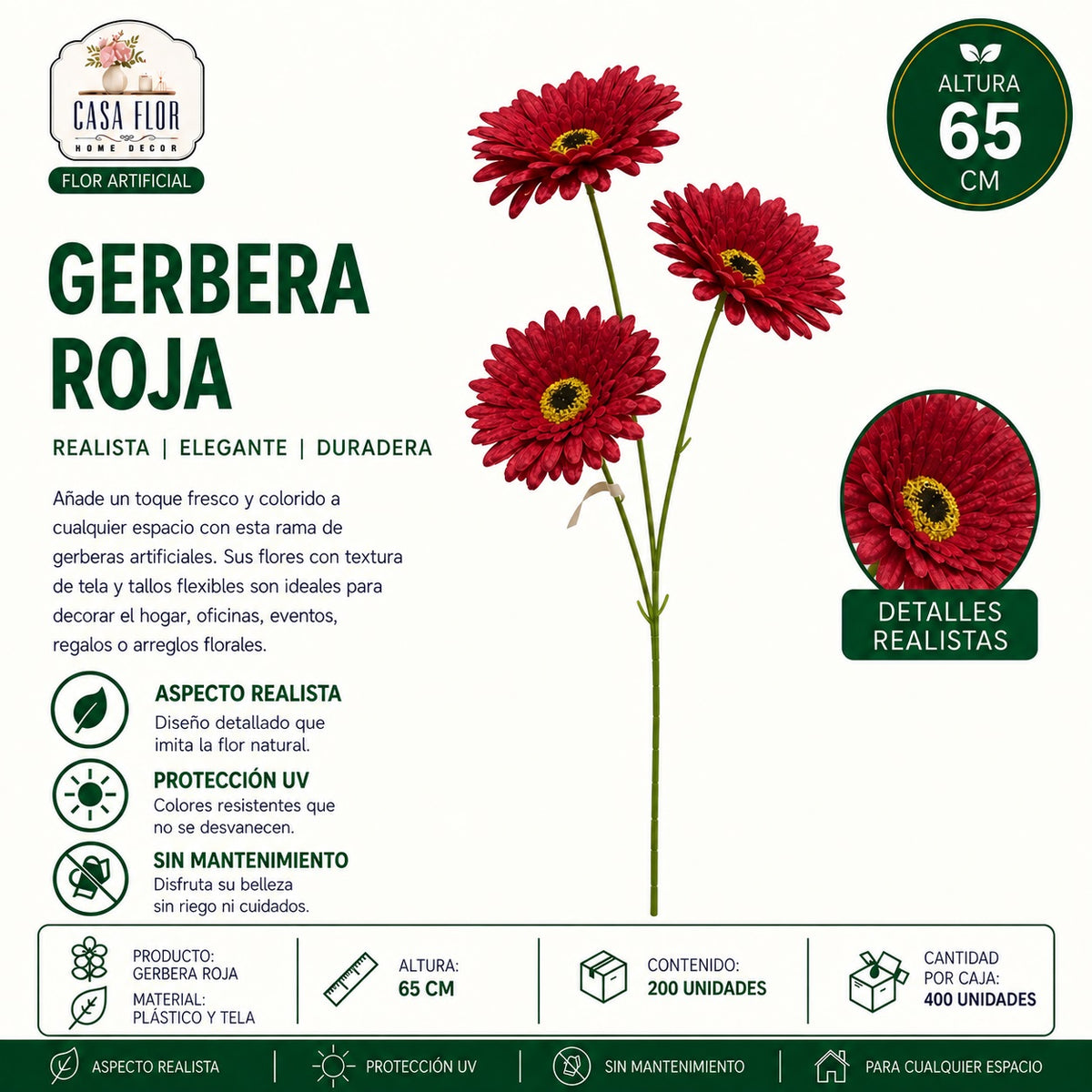 Flor artificial gerbera NT-38402 - NT-38406