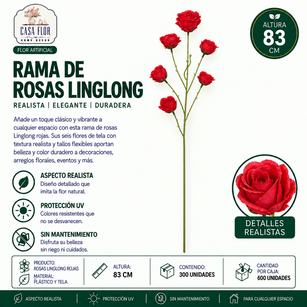 Flor artificial rosa linglong NT-38425 - NT-38428