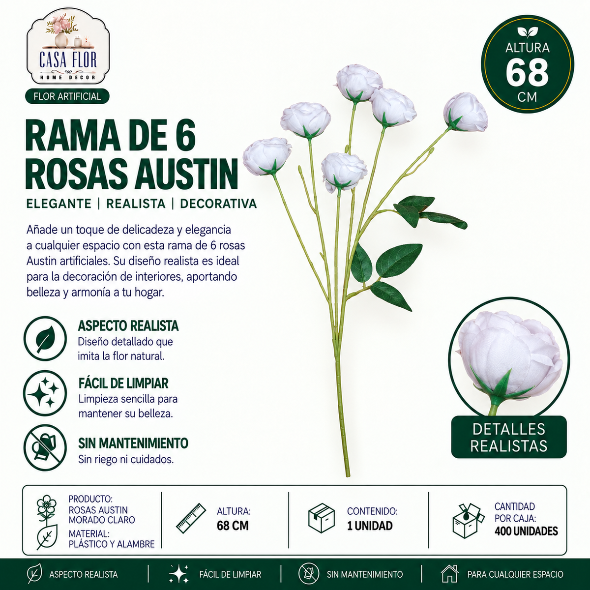 Flor artificial rosa austin NT-38523 - NT-38526