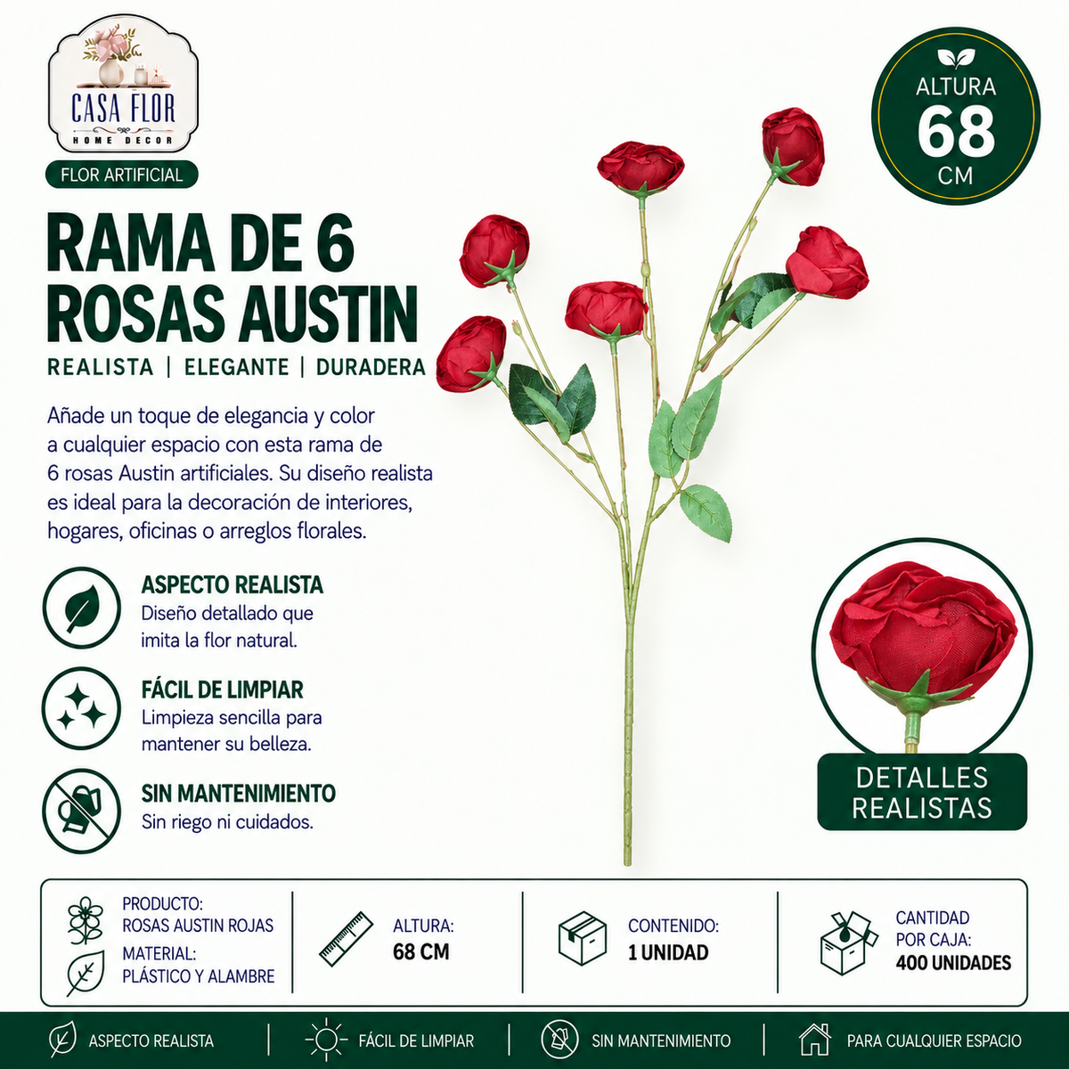 Flor artificial rosa austin NT-38523 - NT-38526