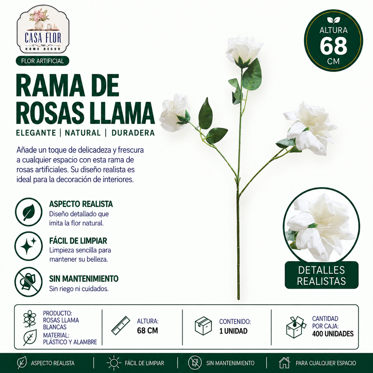 Flor artificial rosa llama NT-38527 - NT-38531