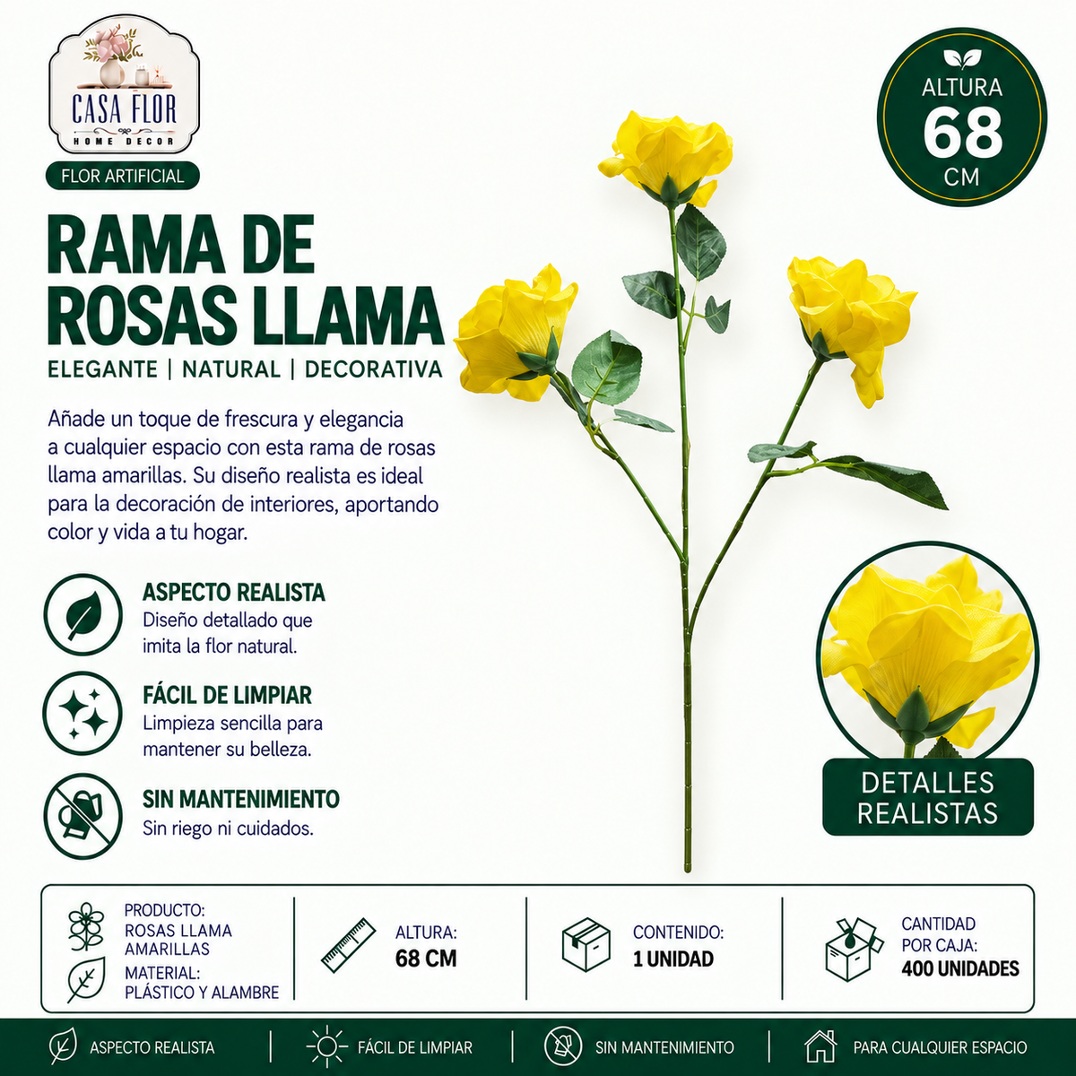 Flor artificial rosa llama NT-38527 - NT-38531