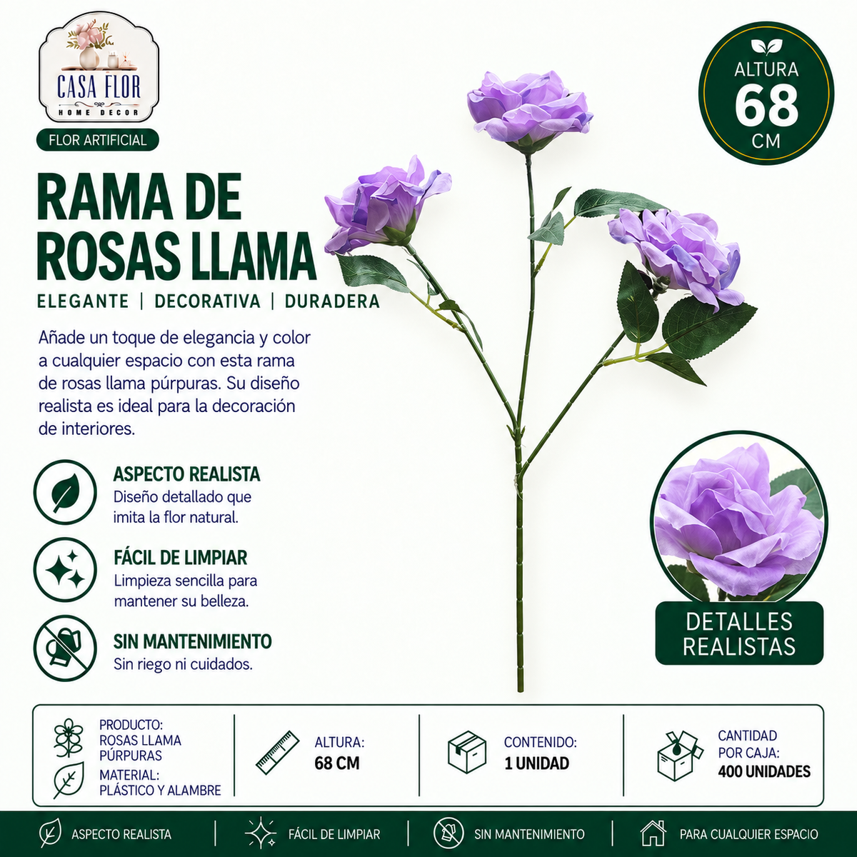 Flor artificial rosa llama NT-38527 - NT-38531