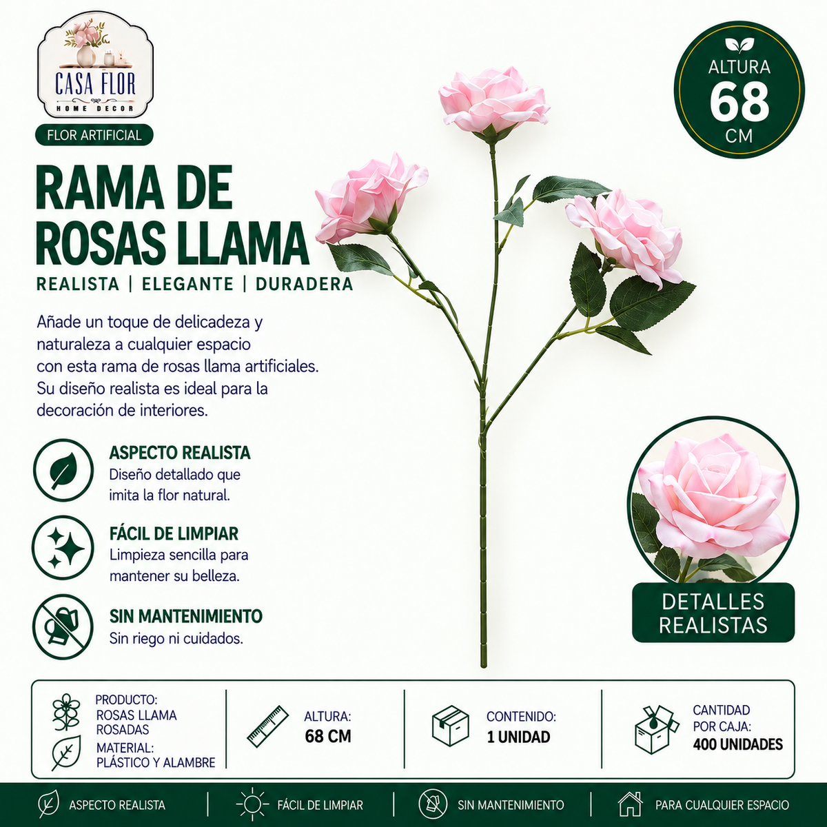 Flor artificial rosa llama NT-38527 - NT-38531