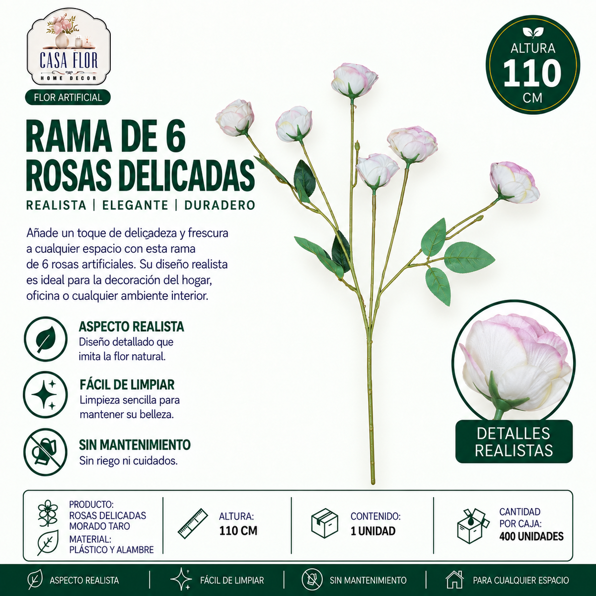 Flor artificial rosa NT-38541 - NT-38545