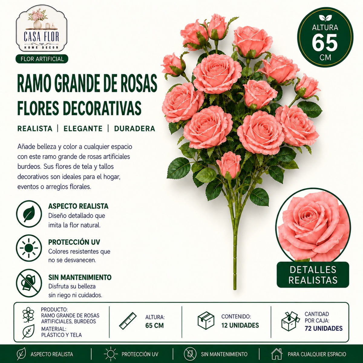 Flor artificial rosa NT-38763 - NT-38769