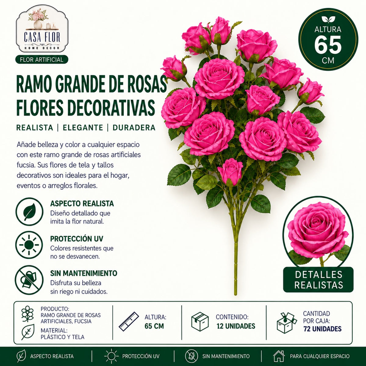 Flor artificial rosa NT-38763 - NT-38769