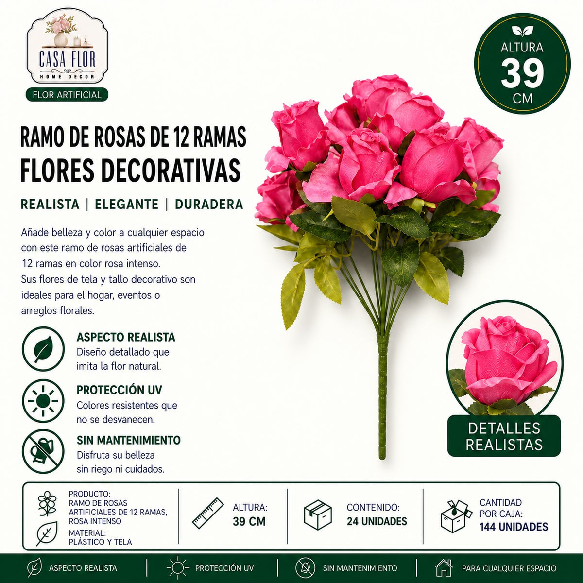 Flor artificial rosa NT-38770 - NT-38775