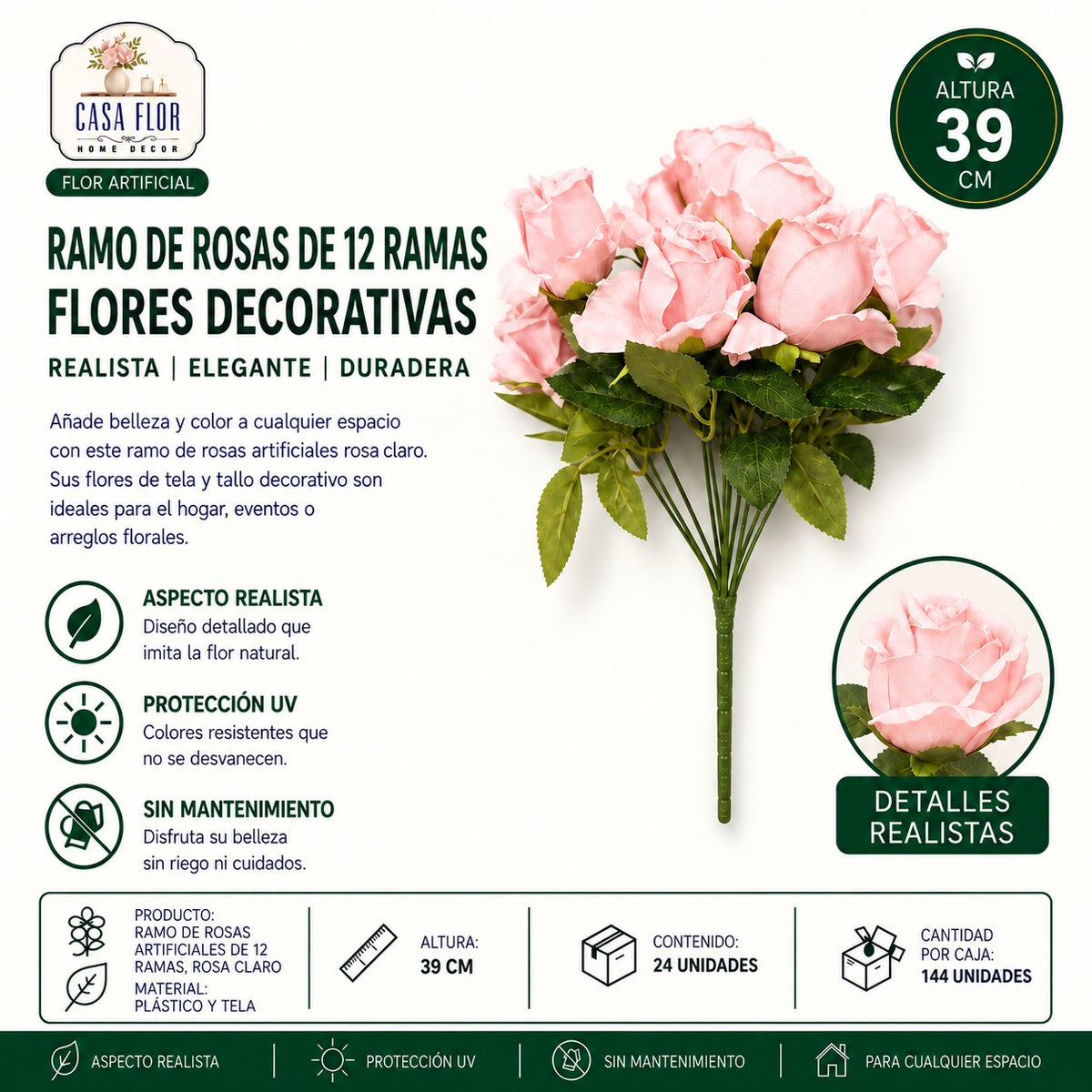 Flor artificial rosa NT-38770 - NT-38775