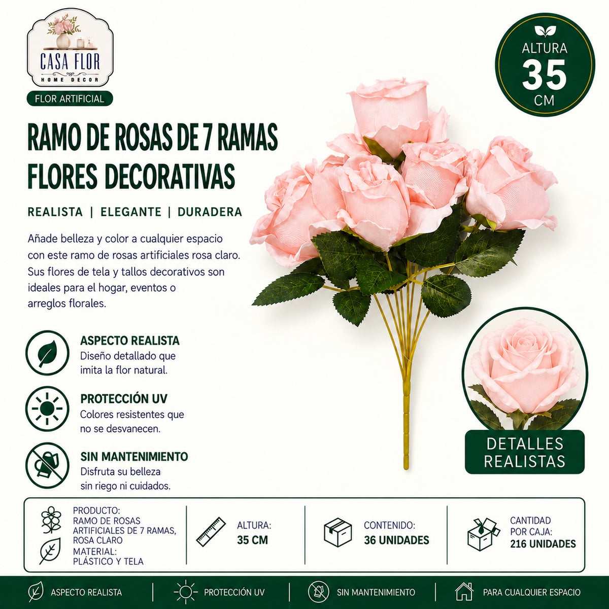 Flor artificial rosa NT-38781 - NT-38785