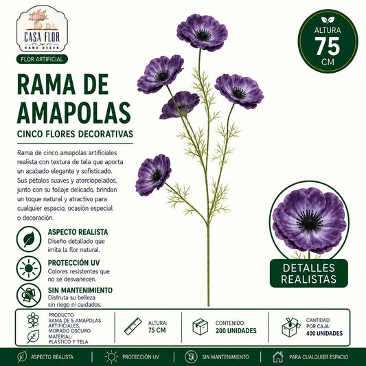 Flor artificial amapolas NT-38601 - NT-38606