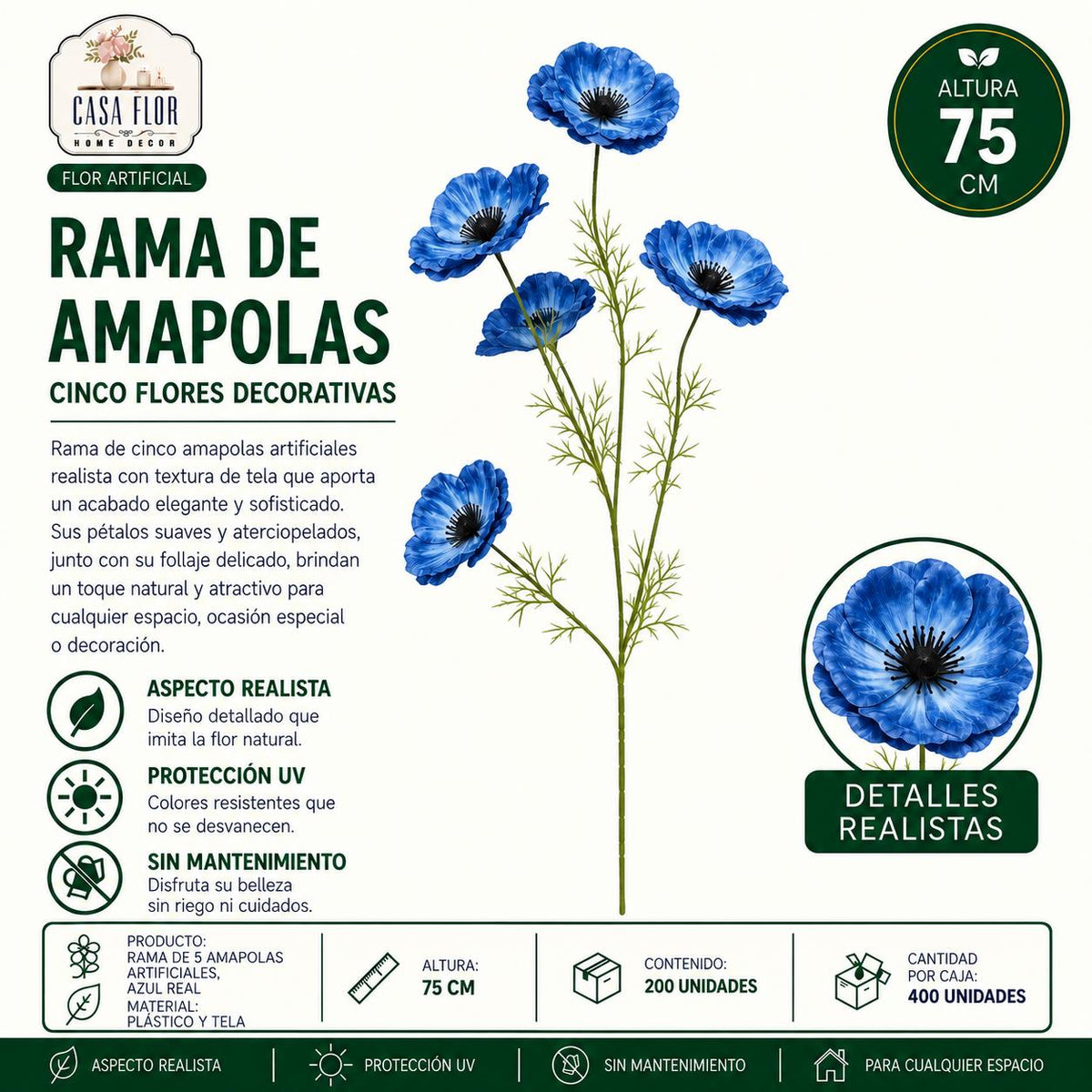 Flor artificial amapolas NT-38601 - NT-38606