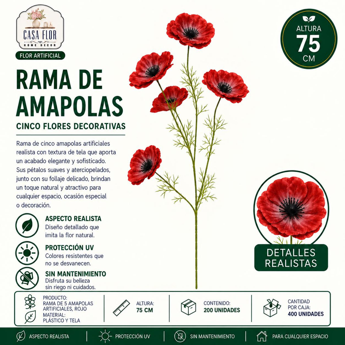 Flor artificial amapolas NT-38601 - NT-38606