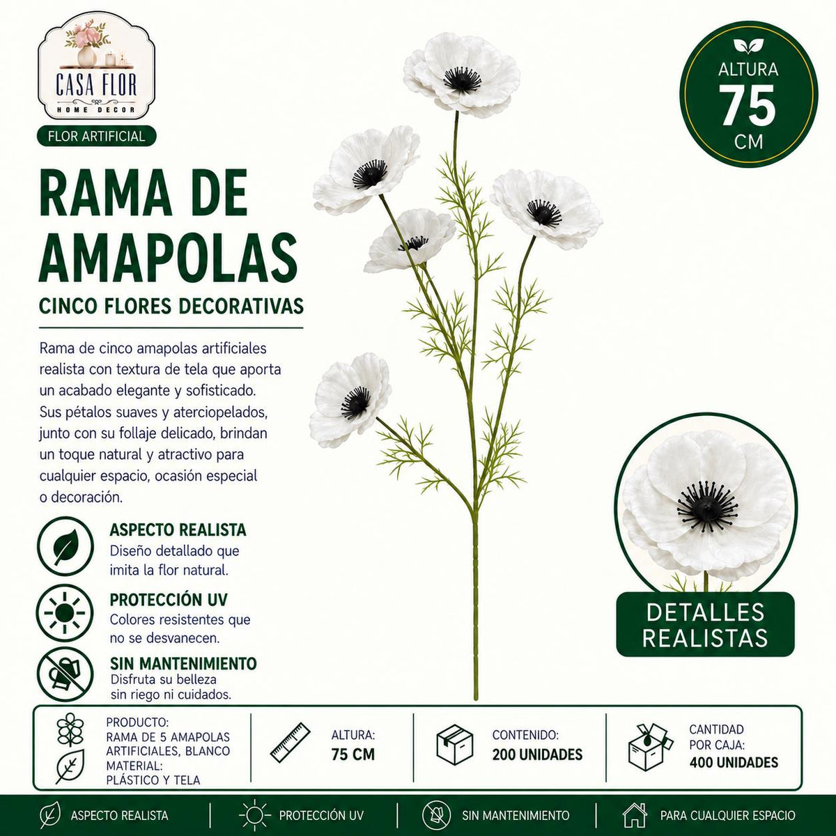Flor artificial amapolas NT-38601 - NT-38606