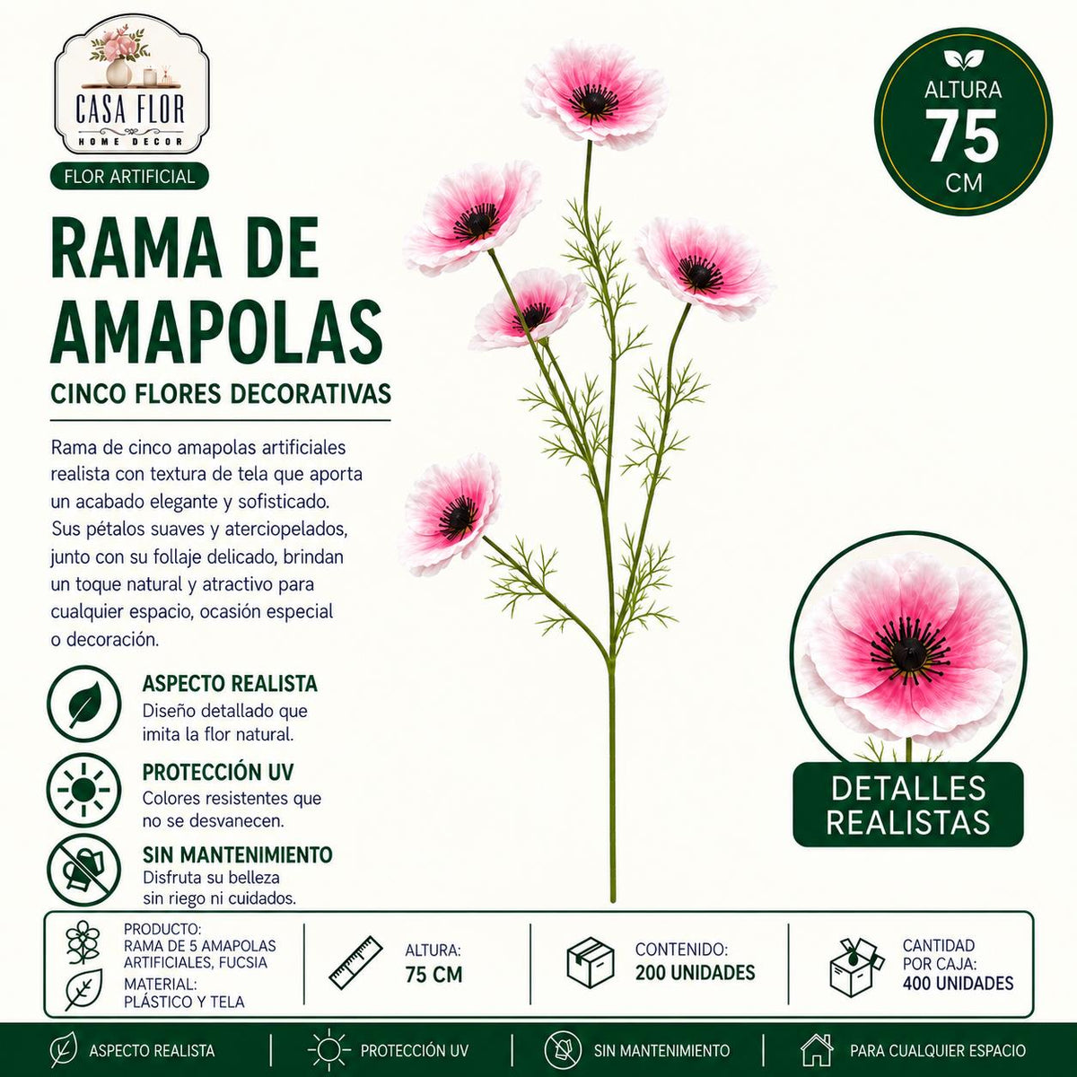 Flor artificial amapolas NT-38601 - NT-38606