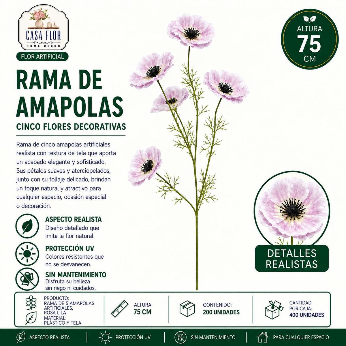 Flor artificial amapolas NT-38601 - NT-38606