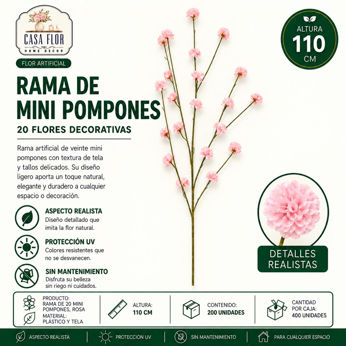 Flor artificial mini pompones NT-38609 - NT-38610